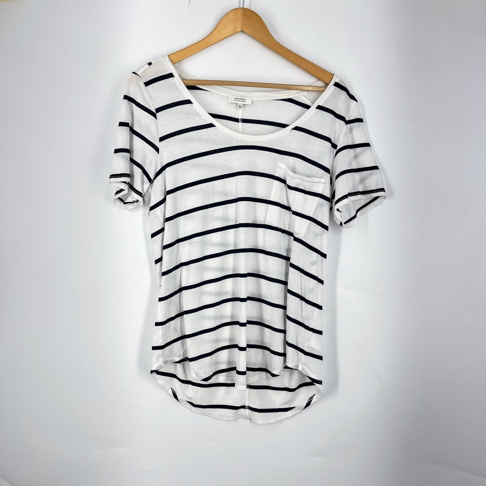 Babaton Aritzia Modal Striped Scoop Neck T-Shirt White Black Pocket Tee Size L